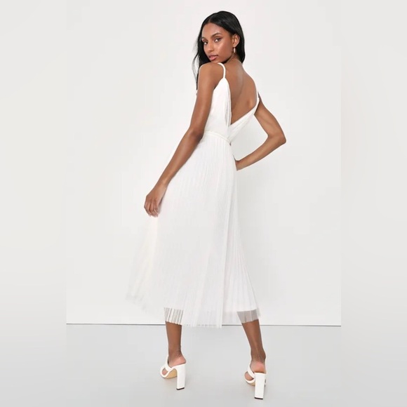 Lulus, small, Sweet Goddess White Mesh Pleated Sleeveless Midi Dress - Picture 3 of 7